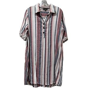 J Gee XL 💯 Rayon Striped Linen Feel Long Tunic Dress Top Wooden Button O